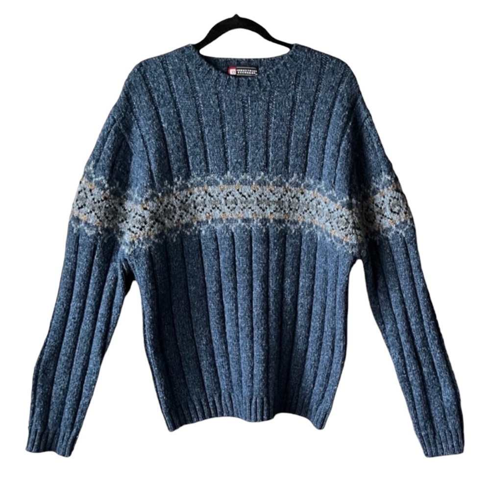 Fair Isle Blue Wool Blend oversize quality men’s sweater.size Large